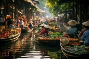 Picturesque Floating food market river. Generate Ai photo