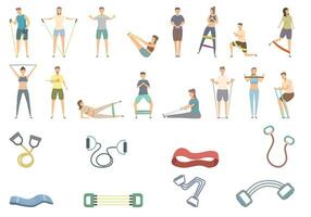 Resistance Bands icons set cartoon vector. People gym vector