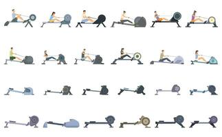 Rowing Machine icons set cartoon vector. Active row vector