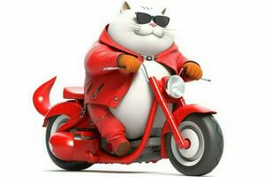 Cat rides motorcycle sunglasses. Generate Ai photo