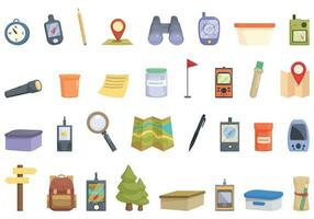 Geocaching icons set cartoon vector. Travel city vector