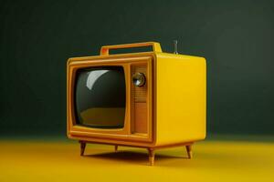 Vintage yellow tv set room. Generate Ai photo