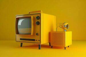 Vintage yellow tv set frame. Generate Ai photo