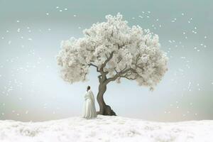 White tree snow. Generate Ai photo