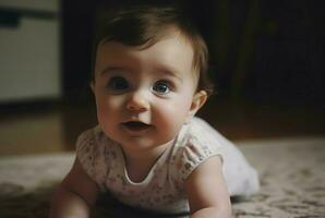 Cute baby playful home. Generate Ai photo