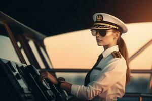 Female yacht captain. Generate Ai photo