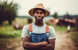 Black local farmer portrait. Generate Ai photo