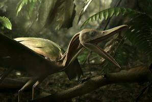 Dinosaur pterodactyl forest wild. Generate Ai photo