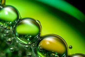 Green liquid bubbles water. Generate Ai photo