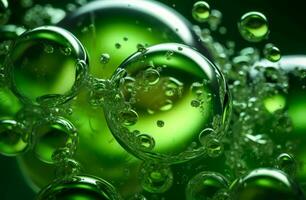 Green liquid bubbles macro. Generate Ai photo