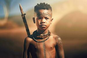 Kid african tribe naked. Generate Ai photo