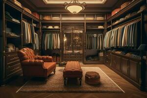 Luxury male wooden wardrobe. Generate Ai photo