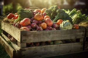 Fresco verduras lleno caja. generar ai foto