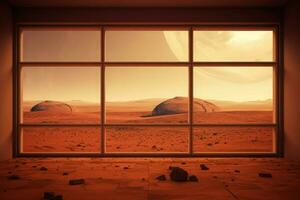 Glass room red planet windows. Generate Ai photo