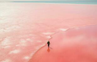 rosado lago ver con hombre. generar ai foto