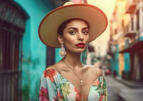 cubano mujer calle cultura. generar ai foto