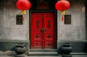 China rojo puerta. generar ai foto