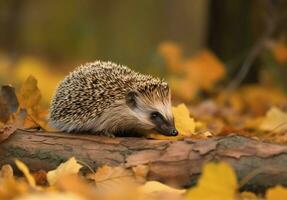 Hedgehog wild animal autumn forest. Generate Ai photo