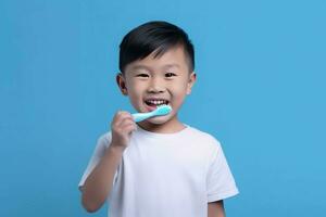 Boy brushing teeth care. Generate Ai photo