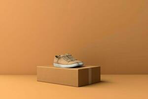Shoe on carton box. Generate Ai photo
