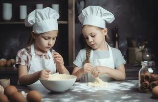 Girls make cake. Generate Ai photo