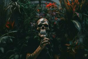 Skull mask flowers. Generate Ai photo