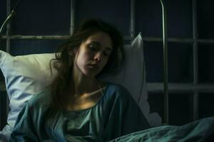 Young ill woman in bed. Generate AI photo