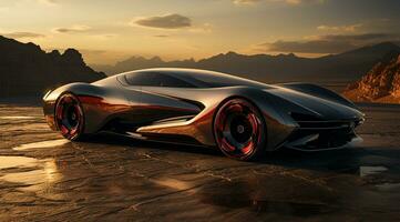 Rendering of a brand-less generic concept car in the city AI Generated photo