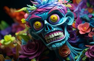 Funny monsters made of colorful paper flowers AI Generated photo