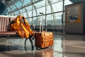 Luggage in airport terminal. Travel concept AI Generated photo