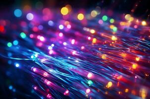 Fiber optics background with lots of light spots and bokeh AI Generated photo