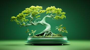 Bonsai tree in ceramic pot on wooden table, stock photo AI Generated