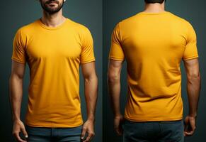masculino camiseta con blanco espacio para tu diseño, frente y espalda ver ai generado foto