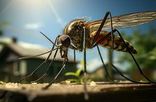 Mosquito on a wooden surface. Close-up. Selective focus AI Generated photo