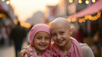 Portrait of a beautiful american little child smiling. Breast Cancer Awareness Month AI Generated photo