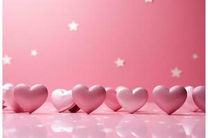 Valentine's day background with hearts and confetti on pink background AI Generated photo