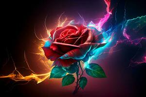 Classic vintage drawing rose flower on dark background.Valentine's Day concept. Generative AI. photo