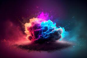 Beautiful fantasy Color explosion on black background. Generative Ai. photo