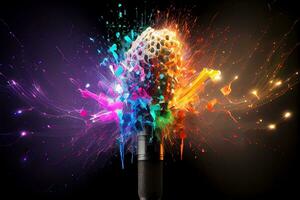 A beautiful fantasy creative microphone explosion with multicolor. Generative Ai. photo