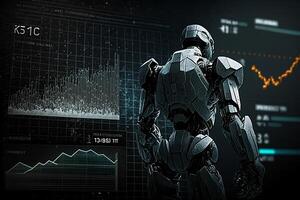 Future business 3d technology robot and stock chart traders, stock chart analysis to beat the market. Generative AI. photo