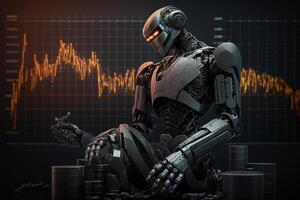 Future business 3d technology robot and stock chart traders, stock chart analysis to beat the market. Generative AI. photo