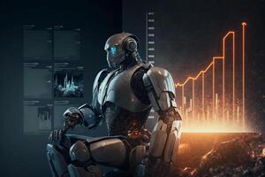 Future business 3d technology robot and stock chart traders, stock chart analysis to beat the market. . photo