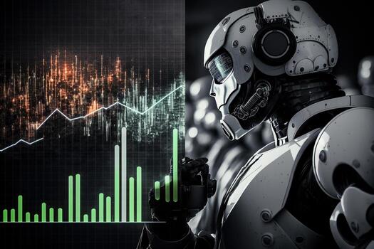 futuro negocio 3d tecnología robot y valores gráfico comerciantes, valores gráfico análisis a golpear el mercado. generativo ai. foto