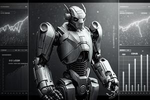Future business 3d technology robot and stock chart traders, stock chart analysis to beat the market. . photo