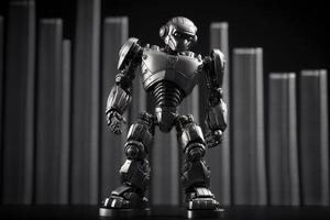 Future business 3d technology robot and stock chart traders, stock chart analysis to beat the market. . photo