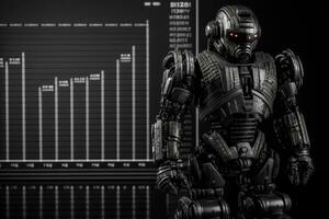 Future business 3d technology robot and stock chart traders, stock chart analysis to beat the market. Generative AI. photo