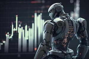 Future business 3d technology robot and stock chart traders, stock chart analysis to beat the market. . photo