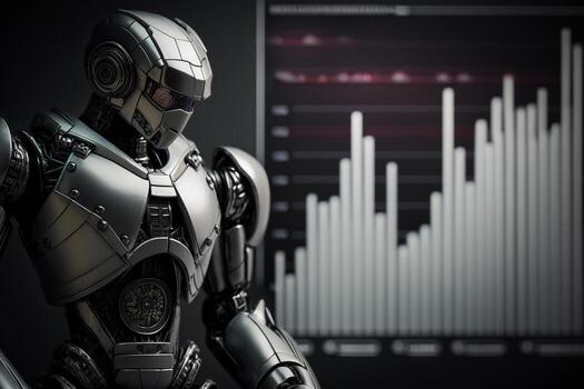 futuro negocio 3d tecnología robot y valores gráfico comerciantes, valores gráfico análisis a golpear el mercado. generativo ai. foto