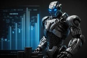 Future business 3d technology robot and stock chart traders, stock chart analysis to beat the market. . photo