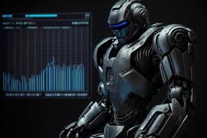 Future business 3d technology robot and stock chart traders, stock chart analysis to beat the market. Generative AI. photo